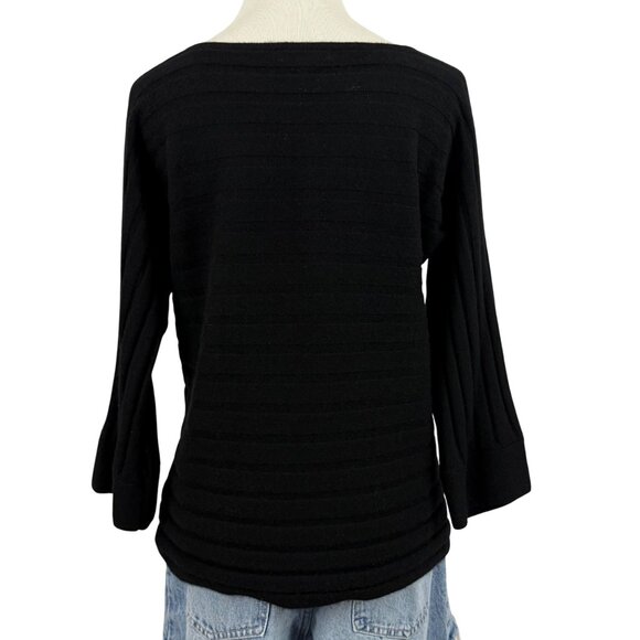 Saks Fifth Avenue Sweater Women's S/P Cashmere Long Sleeve Wide Ribbed Black - Picture 4 of 12